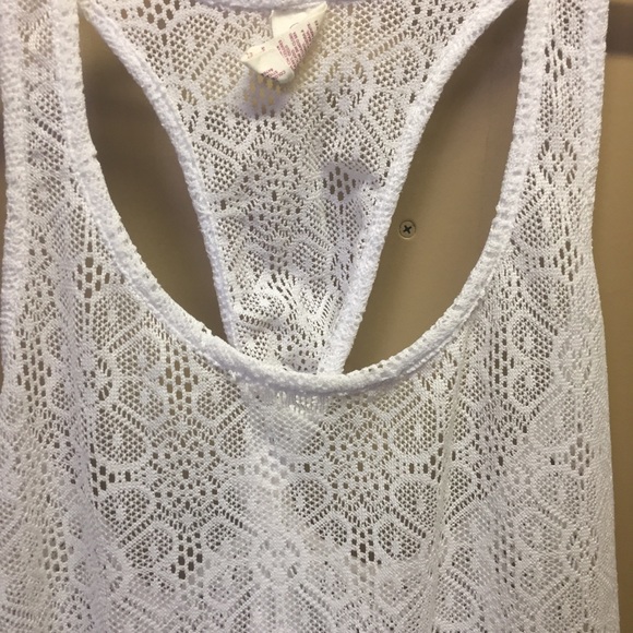 OP white lace bathing suit cover up/ long shirt - Picture 3 of 7